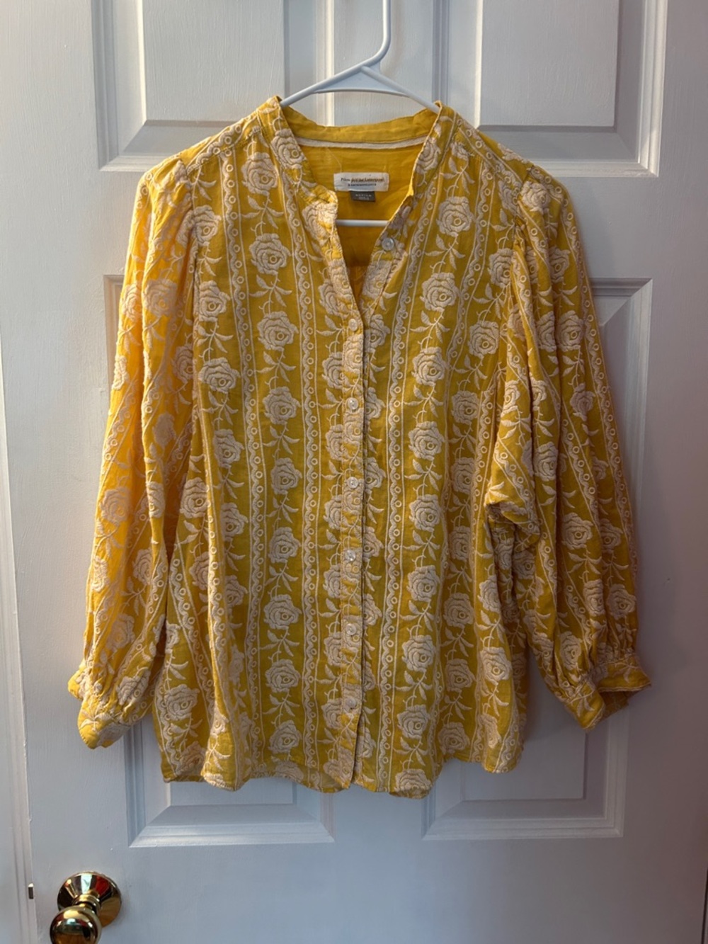 Pilcro and the Letterpress Anthropologie Yellow Embroidered Button Down Size M